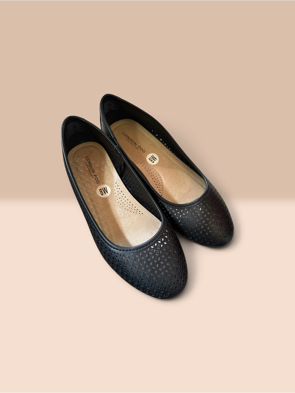 London Fog Black Perforated Slip-On Ballet Flats